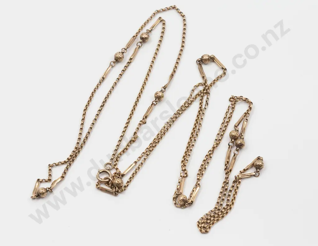 Victorian 9ct Trace Rail and Bead Link Muff Chain Image 1++