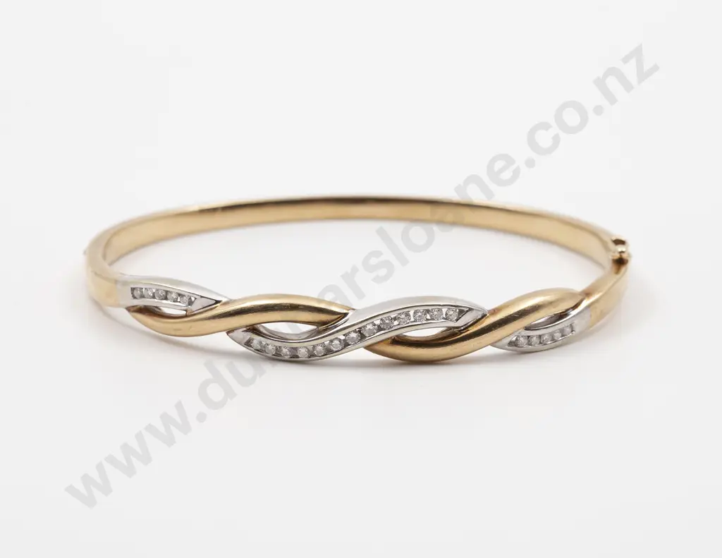 9ct Diamond Crystal Hinged Snap Bangle Image 1++
