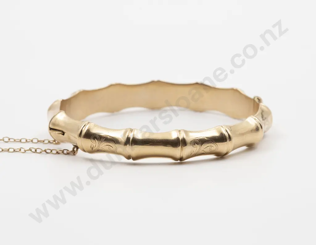 9ct Hollow Bamboo Hinged Snap Bangle Image 1++
