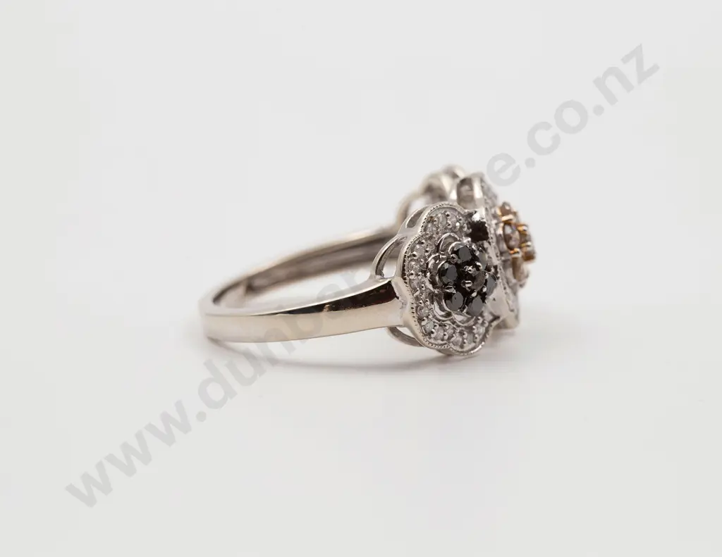 10ct White Gold Diamond Triple Cluster Ring Image 1++