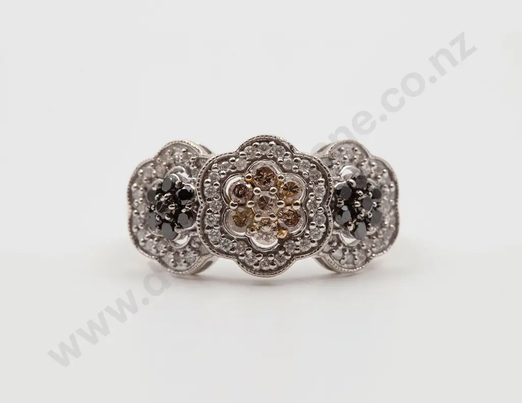 10ct White Gold Diamond Triple Cluster Ring Image 1++
