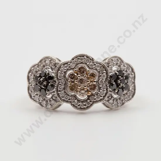 10ct White Gold Diamond Triple Cluster Ring