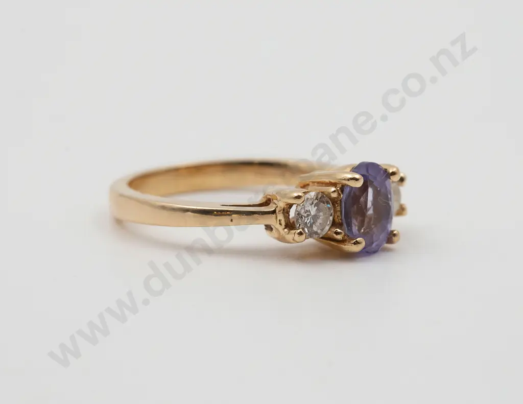 14ct Three Stone Tanzanite and Diamond Bridge Ring Image 1++