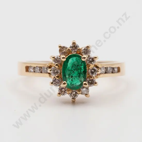 14ct 19stone Emerald and Diamond Cluster Ring