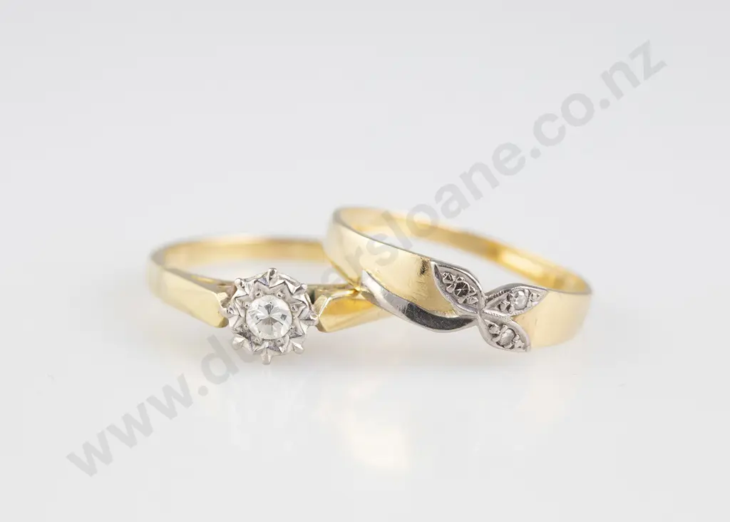 18ct & Platinum Solitaire Diamond Ring and Wedding Band Image 1++