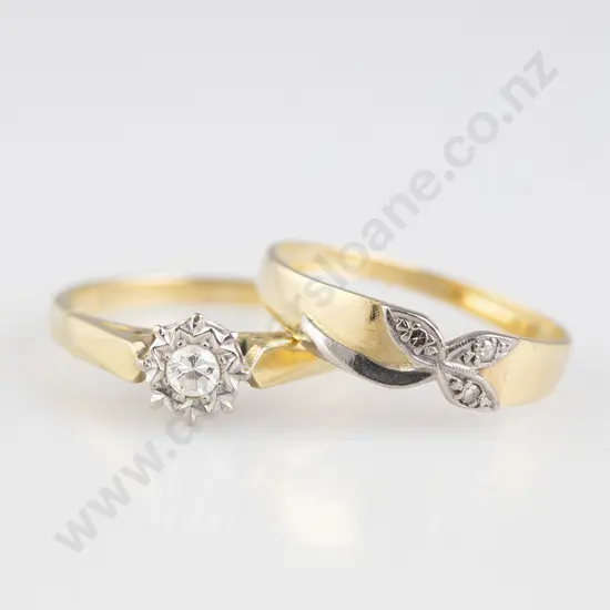 18ct & Platinum Solitaire Diamond Ring and Wedding Band