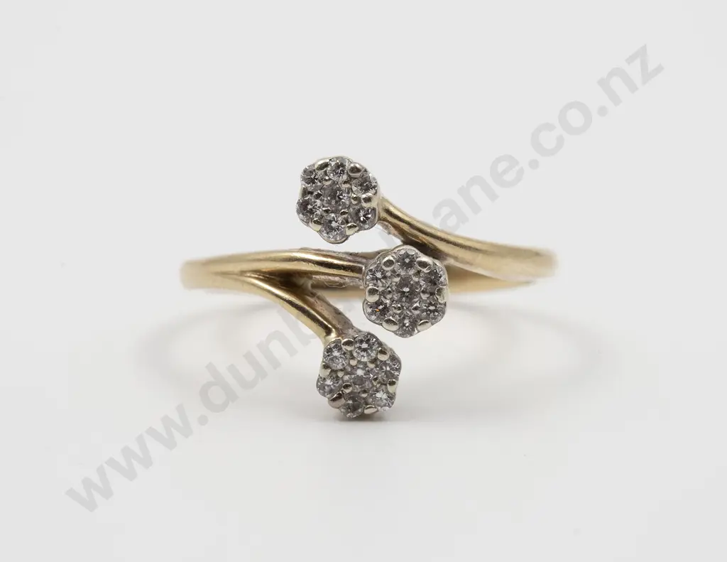 9ct Triple Diamond Cluster Dress Ring Image 1++