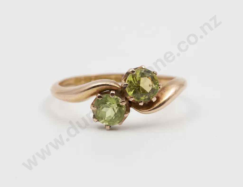 Edwardian 9ct Two Stone Peridot Ring Image 1++