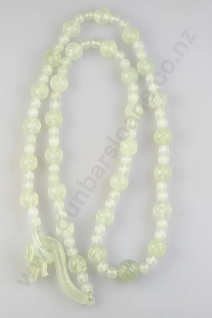 Single Strand Mixed Celadon Serpentine Bead 'Dragon' Necklace Image 1++