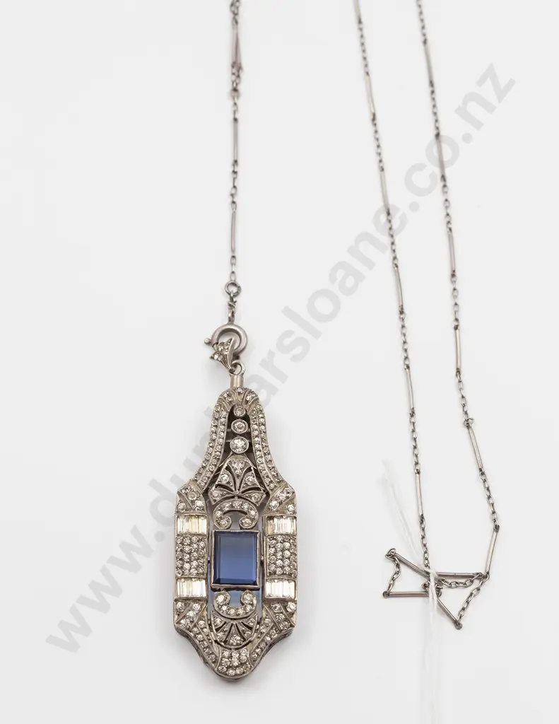 Art Deco White Metal Diamond and Sapphire Paste Lorgnettes Image 1++