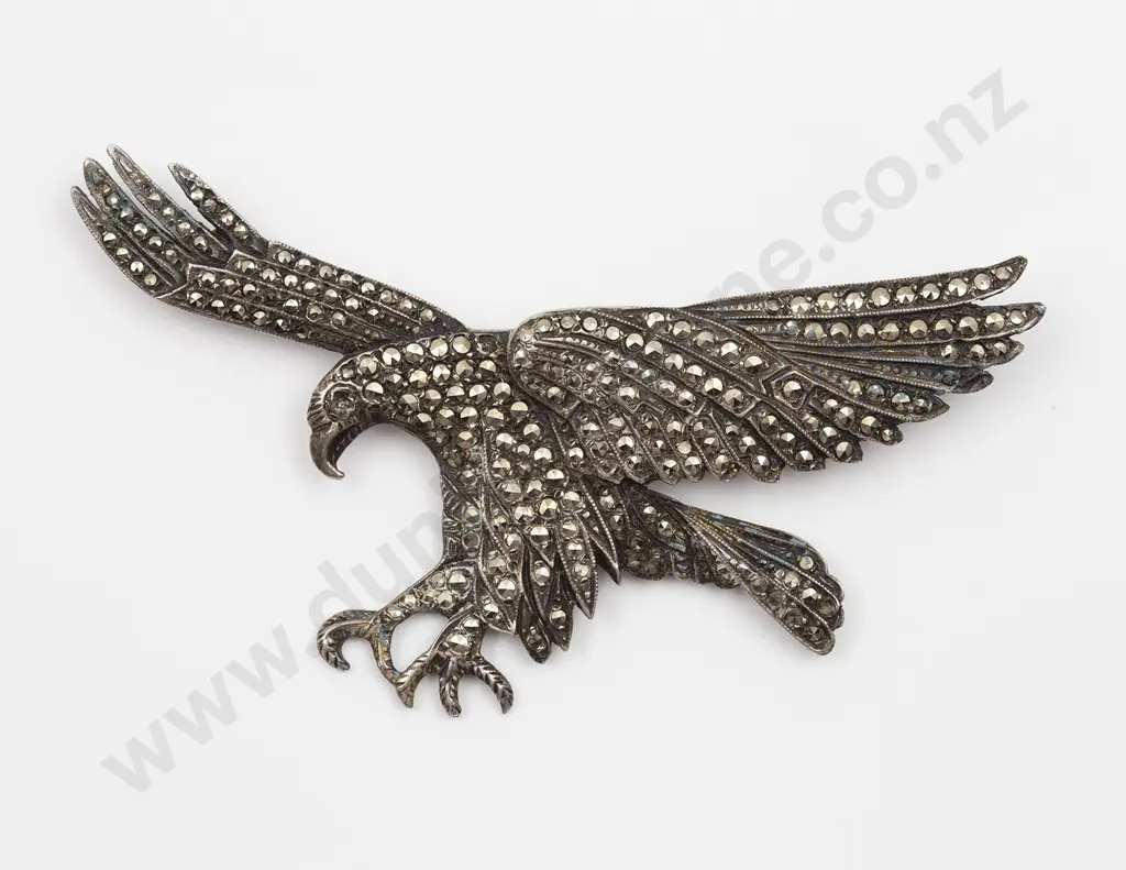 Large Silver and Marcasite Eagle Brooch Image 1++