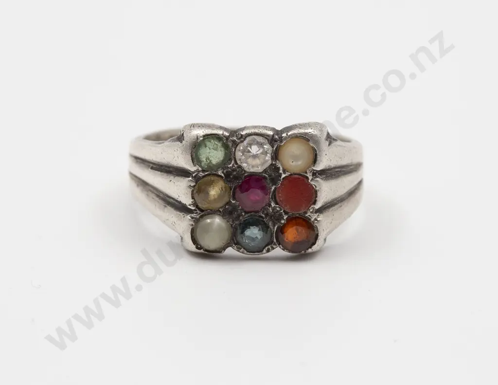 Italian Design Silver Nine Gemstone Ring Image 1++