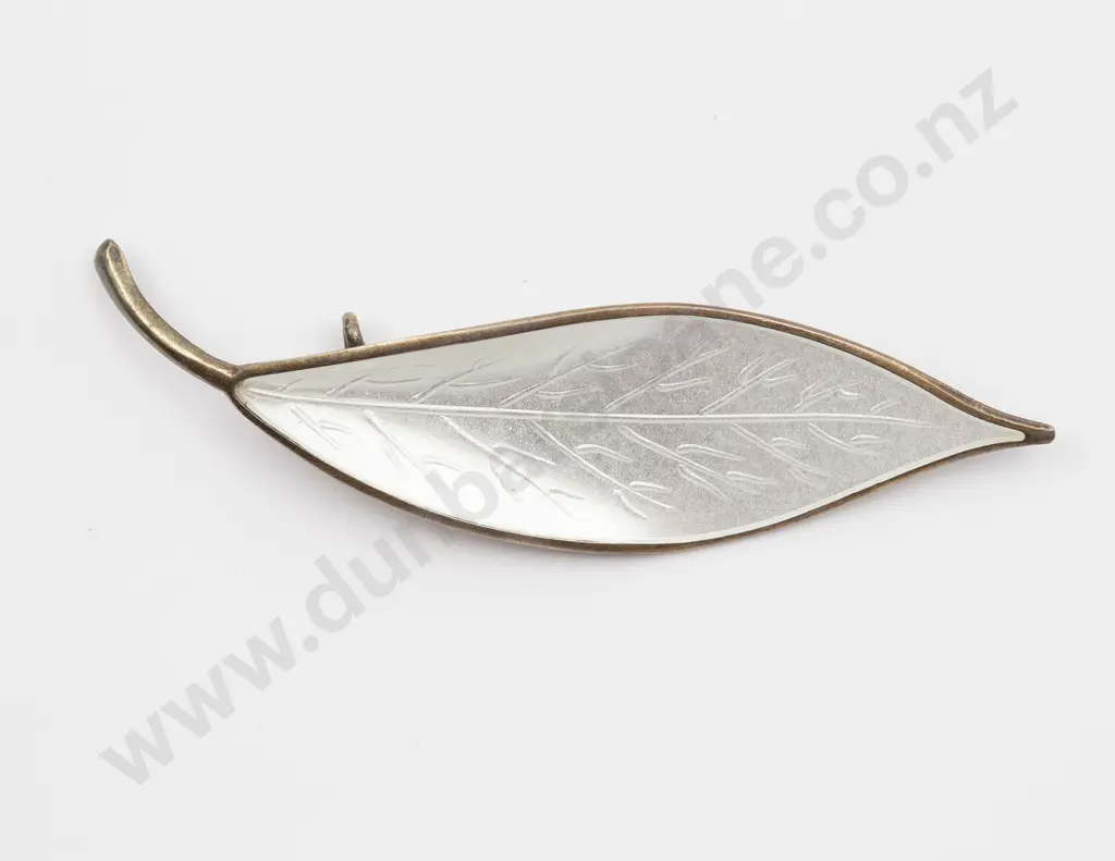 Norway Sterling and White Enamel Leaf Brooch Image 1++