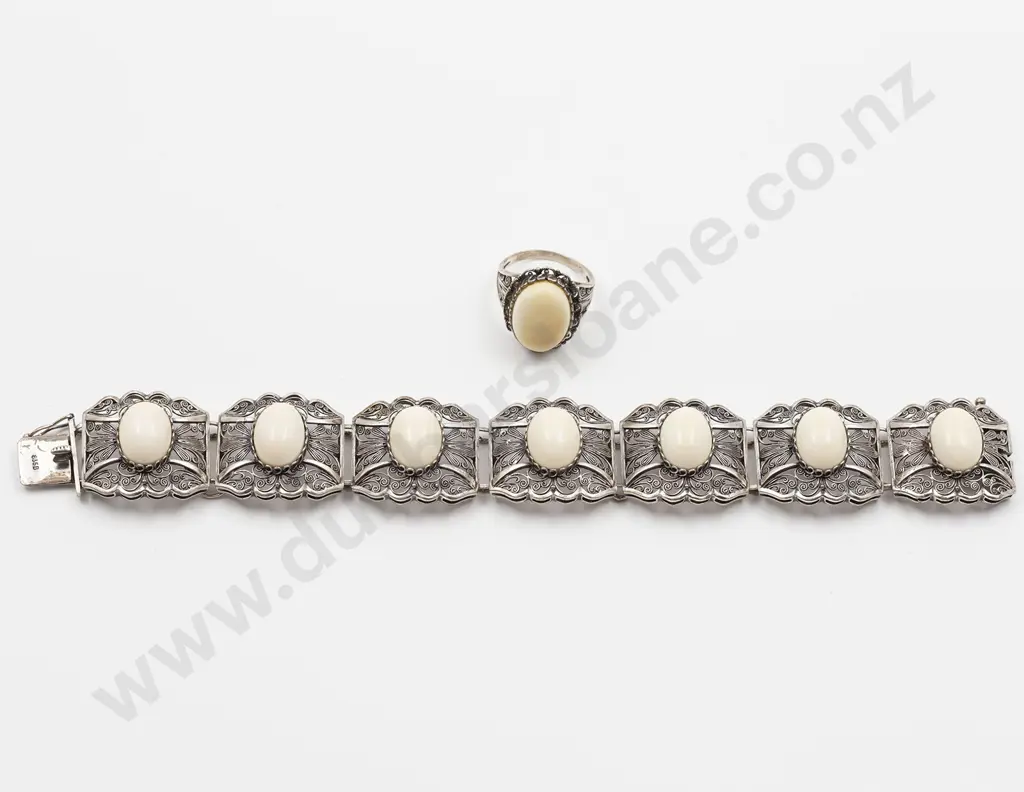 .835 Silver Filigree and Ivory Bracelet Image 1++