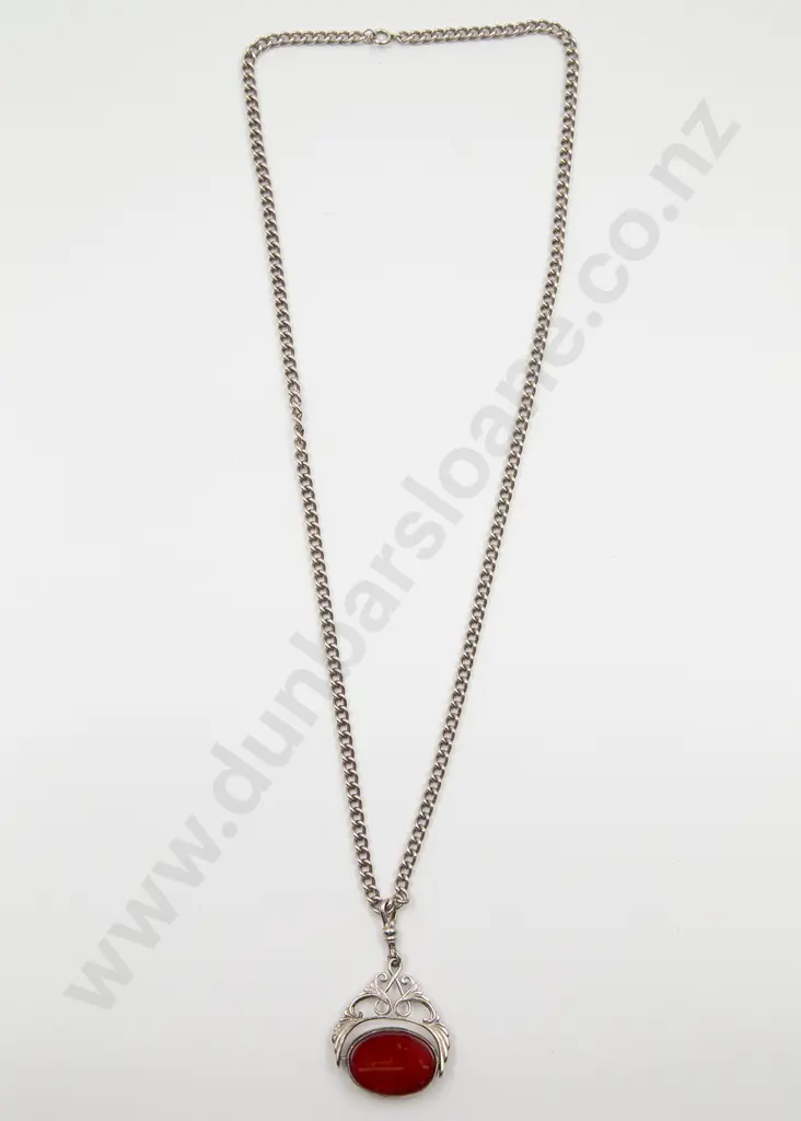 S/S Onyx & Carnelian Swivel Fob on Chain Image 1++