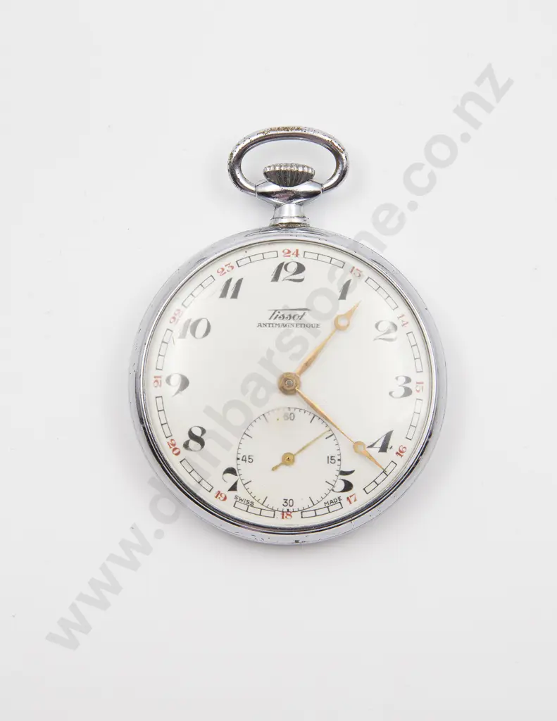 C1949 Tissot Antimagnetique Chrome Plated Open Face Lever Wind Pocket Watch Image 1++