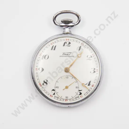 C1949 Tissot Antimagnetique Chrome Plated Open Face Lever Wind Pocket Watch