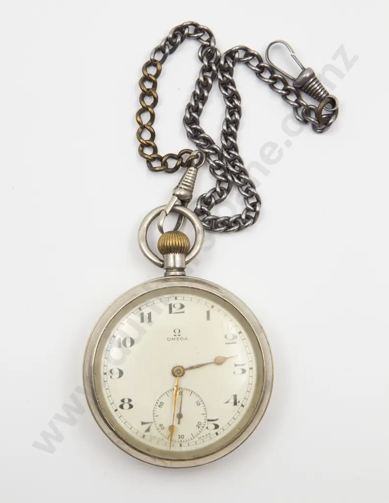 Omega S/Plate Open Face Lever Wind Pocket Watch and Chain Image 1++