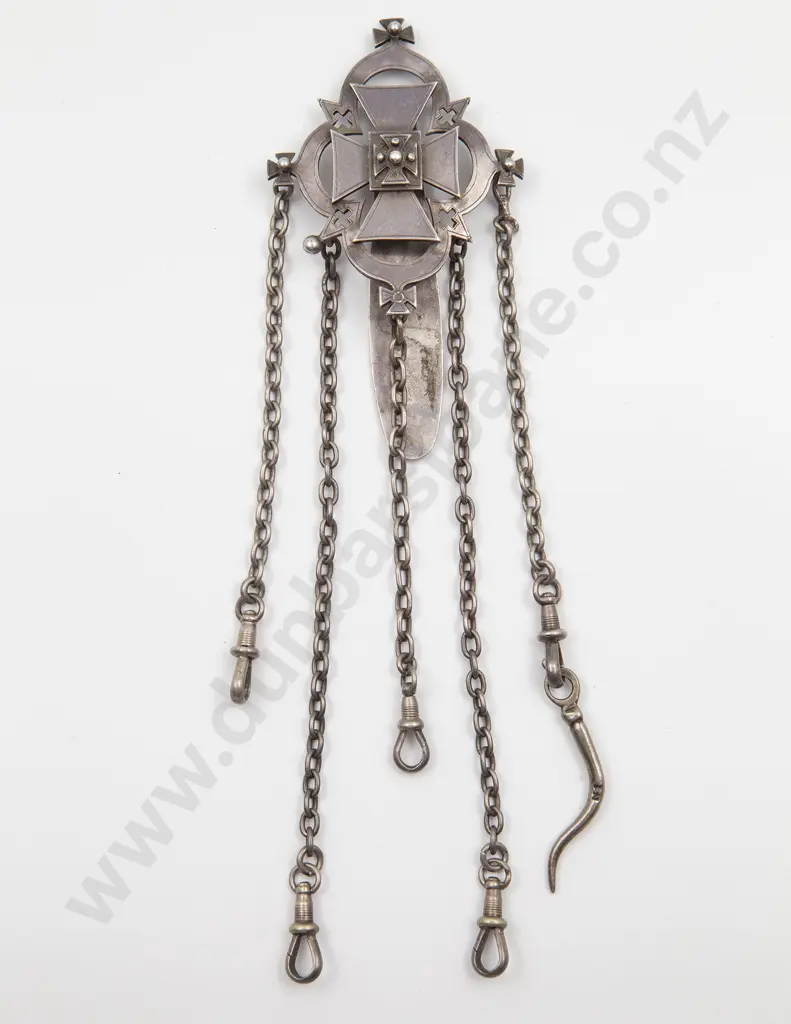 Unmarked SIlver Gothic Revival Design Chatelaine Clip Image 1++