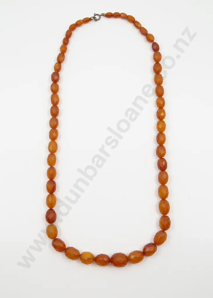 Victorian Single Strand Graduated Faceted Amber Bead Necklace Image 1++
