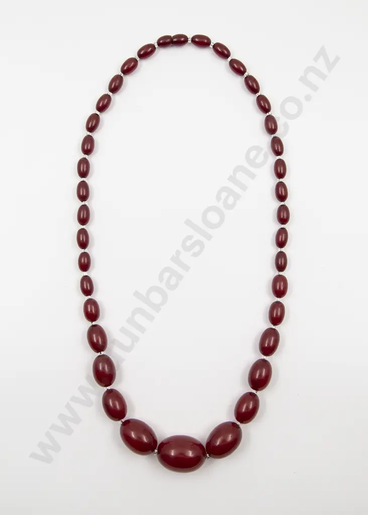 Edwardian Single Strand Graduated Lozenge Cherry Amber Bead Necklace Image 1++