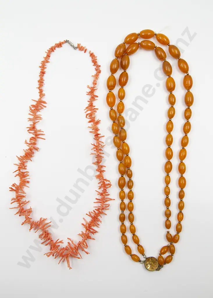 Double Strand Graduated Amber Bead Style Necklace Image 1++