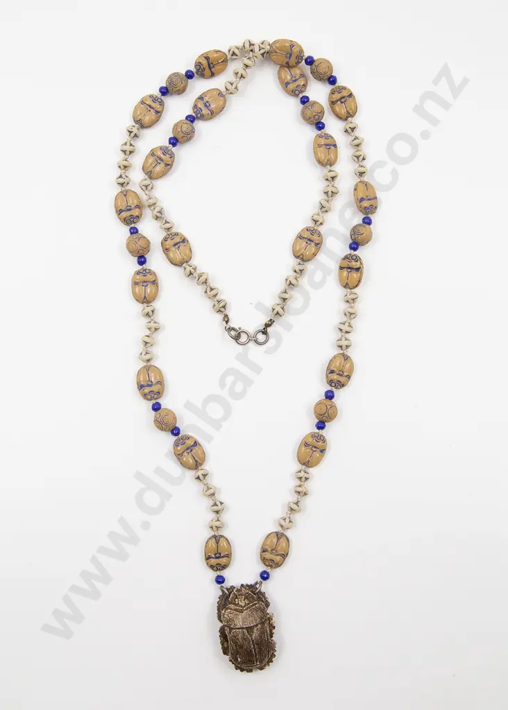 Early C20th Egyptian Ceramic Scarab Bead Necklace Image 1++