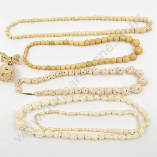 Four Victorian Bone and Ivory Carved Bead Necklaces