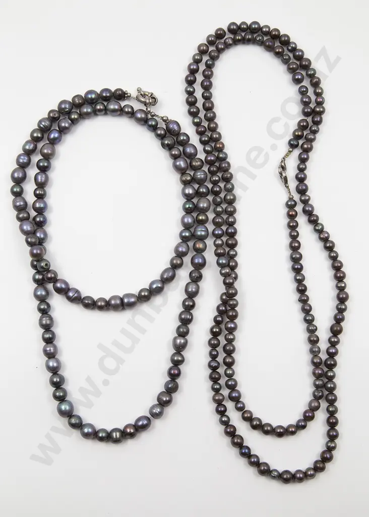 Two Single Strand Black Lustre Fresh Water Pearl Necklace Image 1++