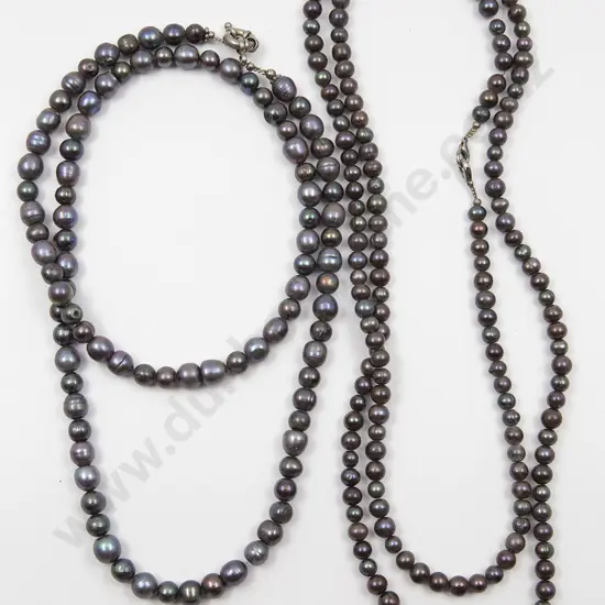 Two Single Strand Black Lustre Fresh Water Pearl Necklace