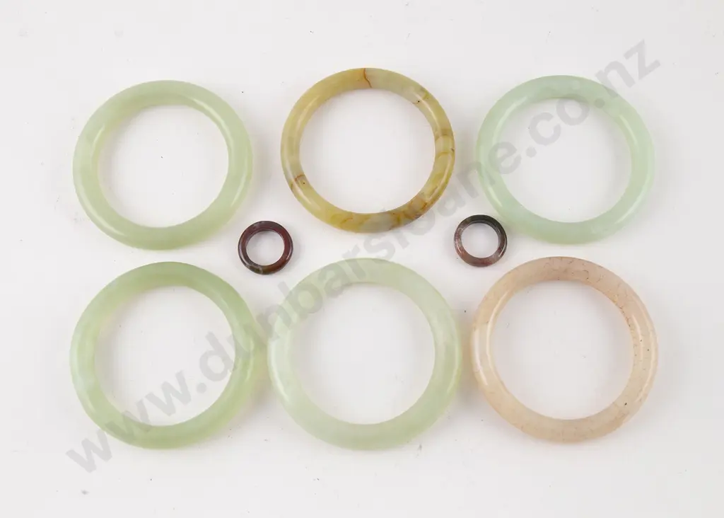 Six Jade Style Bangles and two rings Image 1++