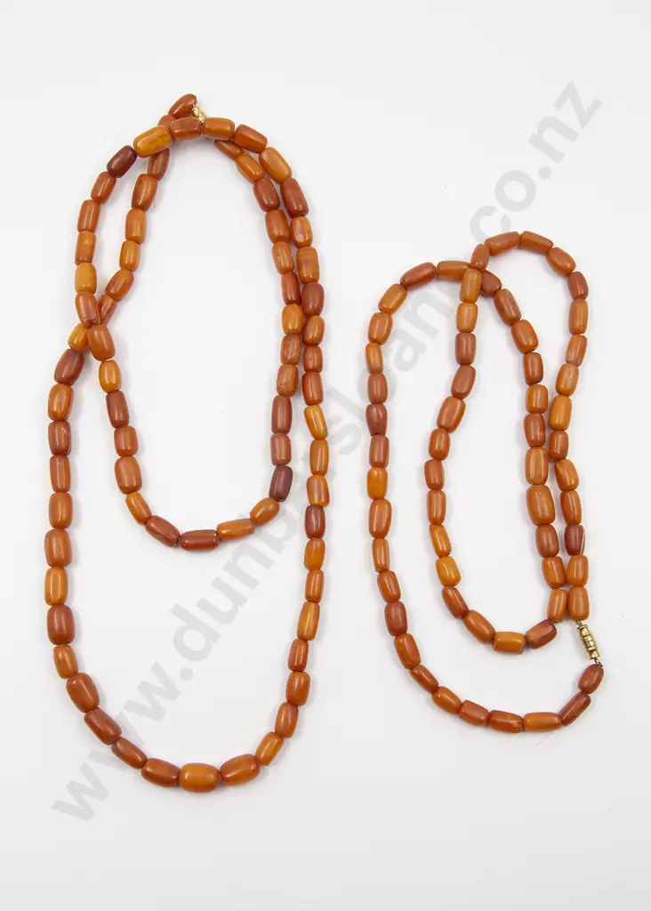 Two Uniform Lozenge Amber Bead Necklaces Image 1++