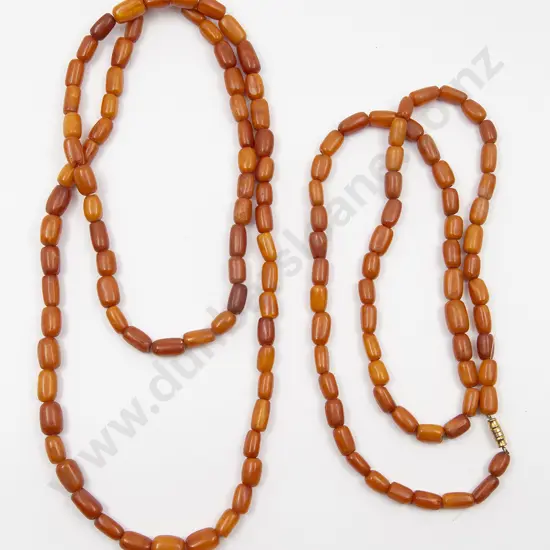 Two Uniform Lozenge Amber Bead Necklaces