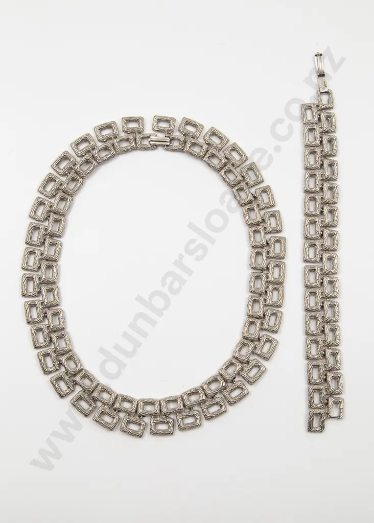 C1960's White Metal Necklace and Matching Bracelet Image 1++