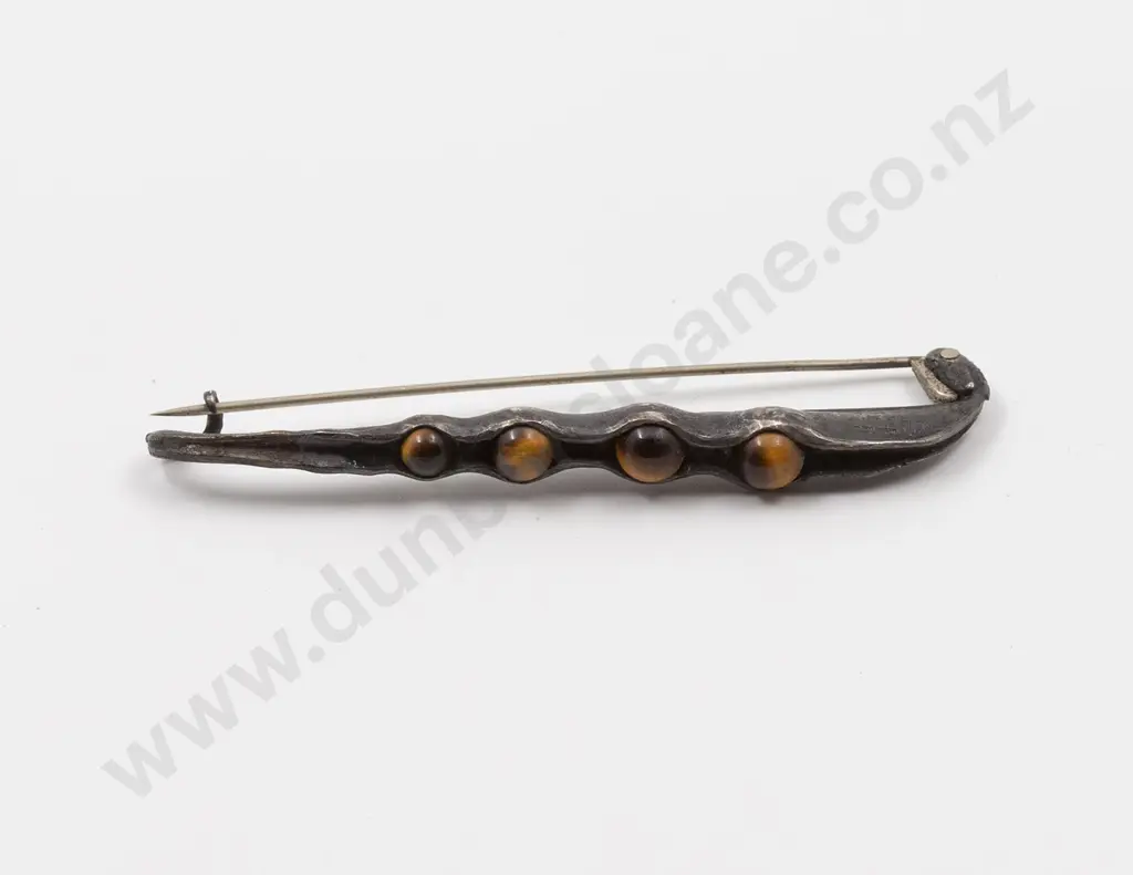 Edwardian Gun Metal and Tiger Eye 'Pea Pod' Brooch Image 1++