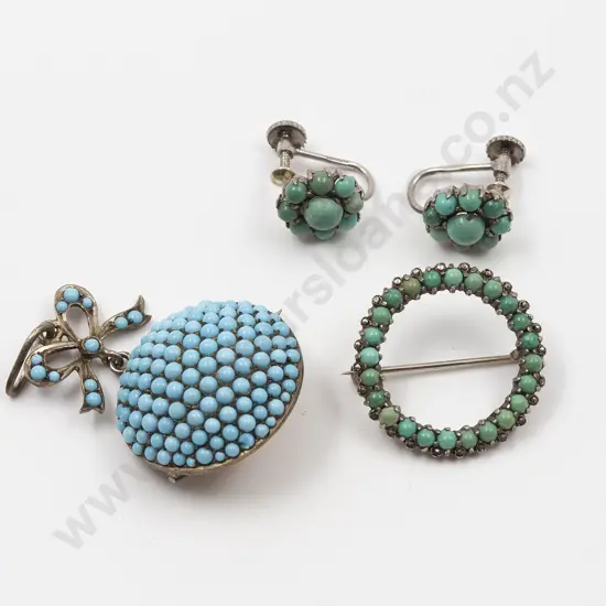 Victorian 9ct and Silver Turquoise Dome Brooch/Pendant