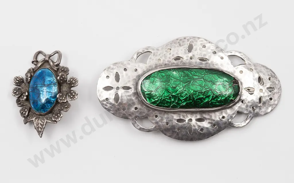Two Arts & Crafts Handmade Silver and Enamel Brooches Image 1++