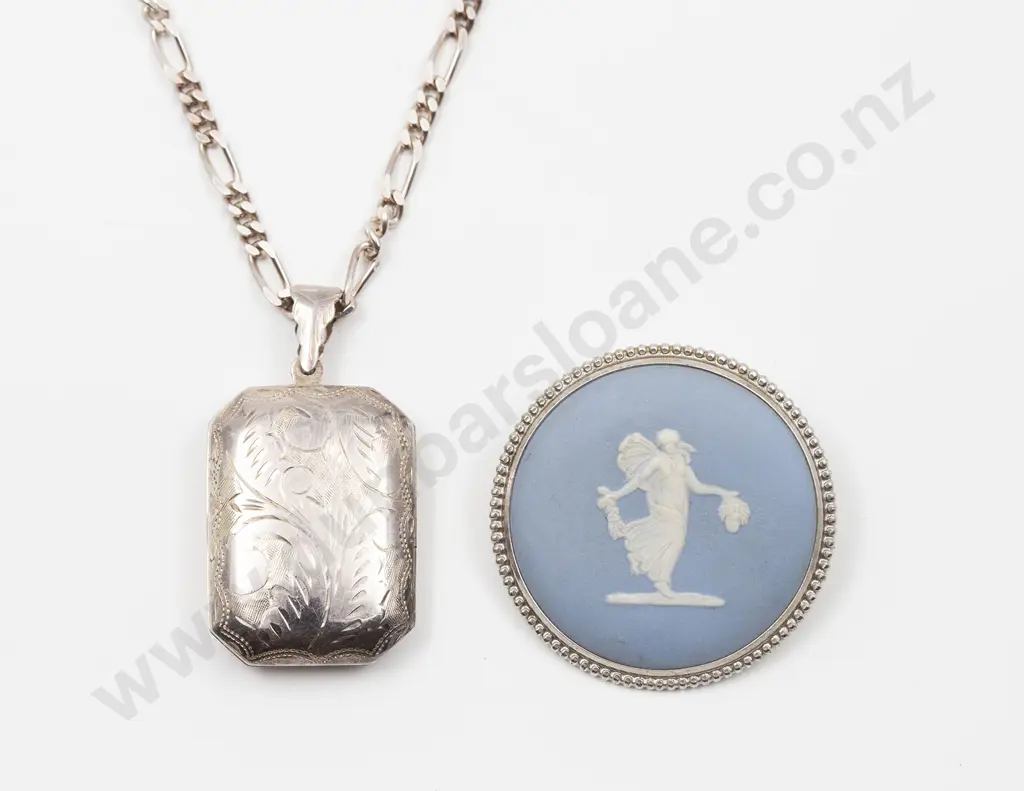 Modern S/S Locket on Chain and Wedgwood Brooch Image 1++