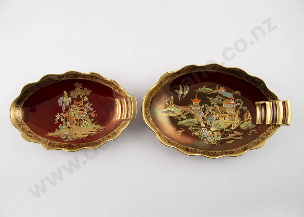 Two Graduated Rouge Royale Shaped Oval Dishes Image 1++