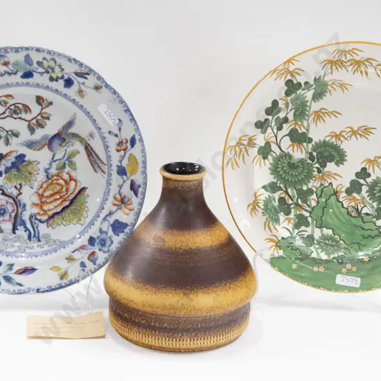 2 Fancy China Plates Together With German Pottery Vase