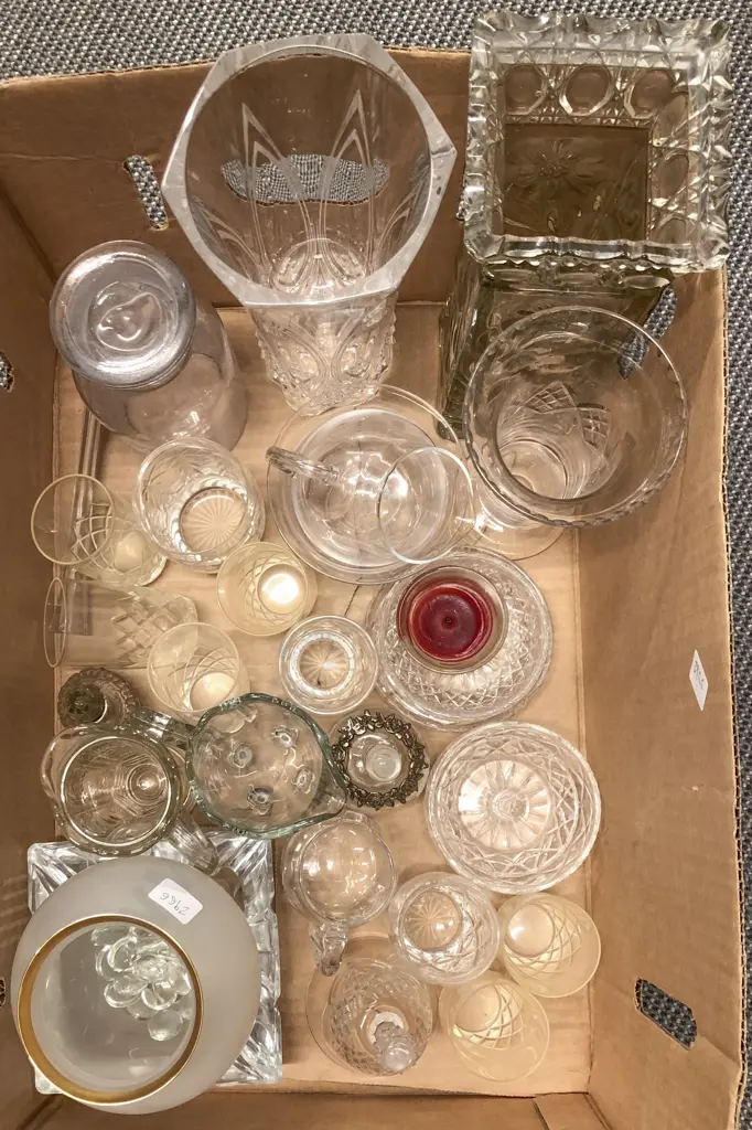 Box of Assorted Crystal and Glassware Including Vases and Ash Tray etc. Image 1++