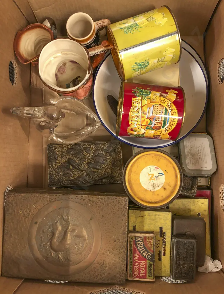 Box of Assorted Vintage Including Tobacco Tins Image 1++