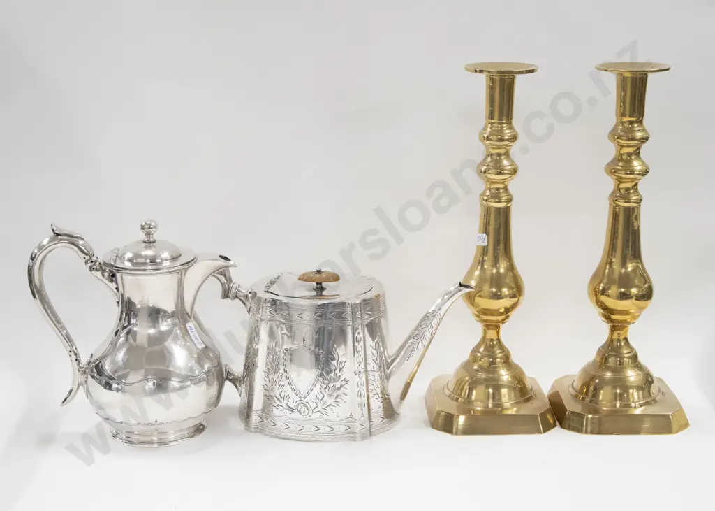 Pair of Brass Candlesticks Together With 2 Pieces of S/P Image 1++