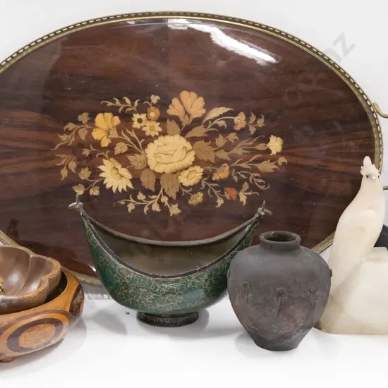 Qty of Assorted Including Hard Stone Book Ends (AF) etc. on Oval Inlaid Tray