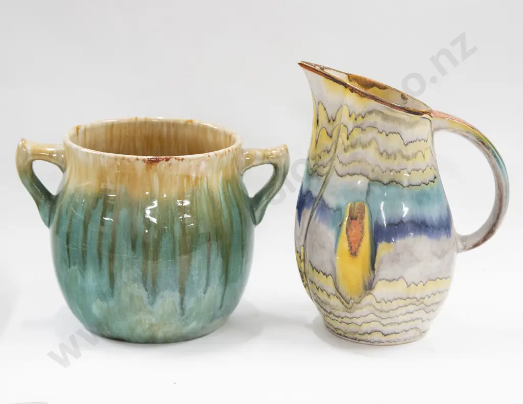 John Campbell (Australian) Glazed Pot Together With Pottery Jug Image 1++