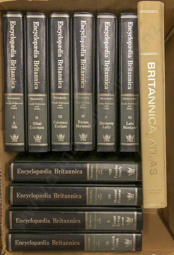Box of Assorted Encyclopedia Britannica Image 1++