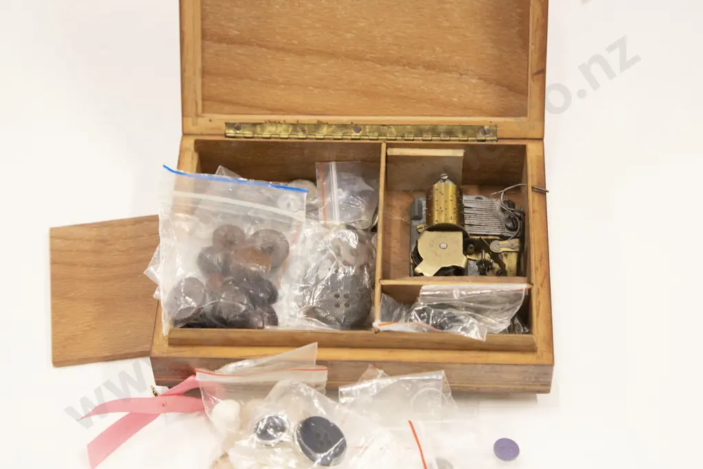 Qty of Assorted Buttons and Inlaid Box Image 1++