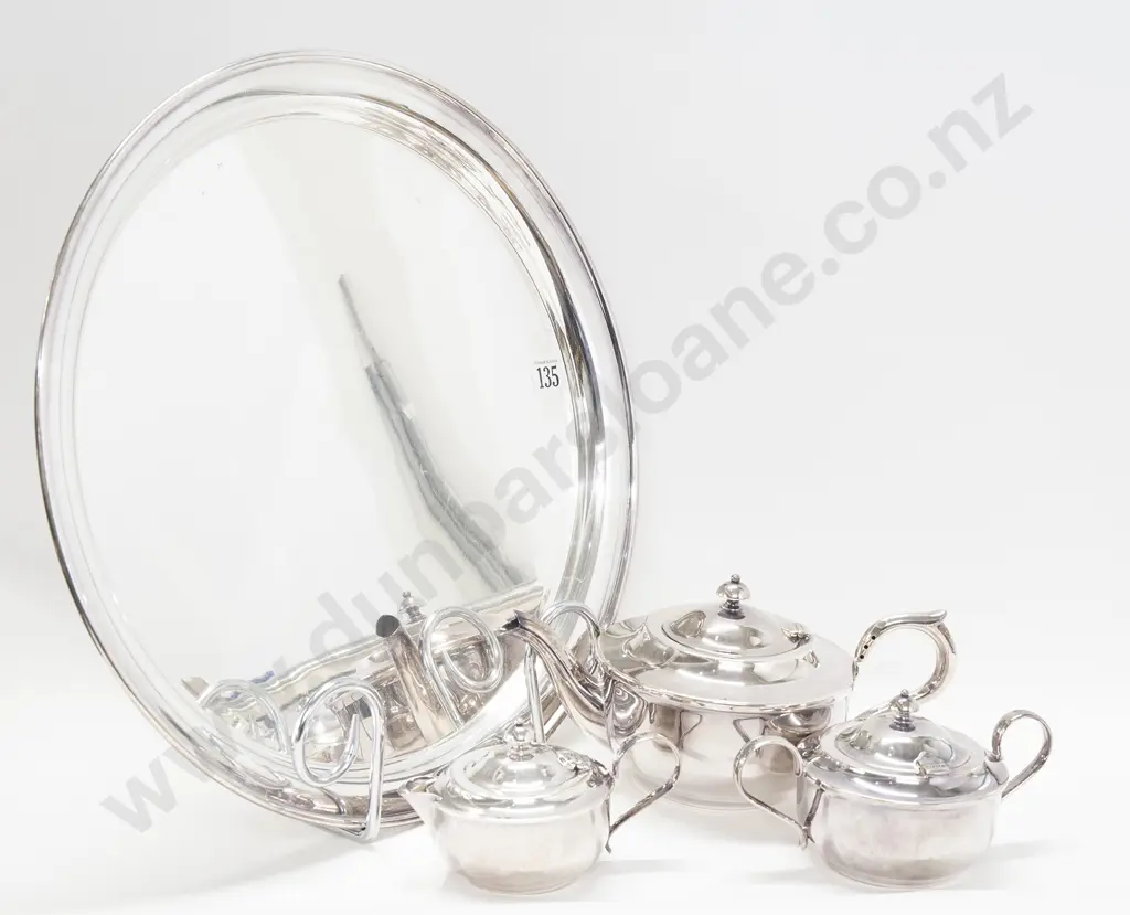 Plated 3 Piece Coffee Set on Circular Tray Image 1++