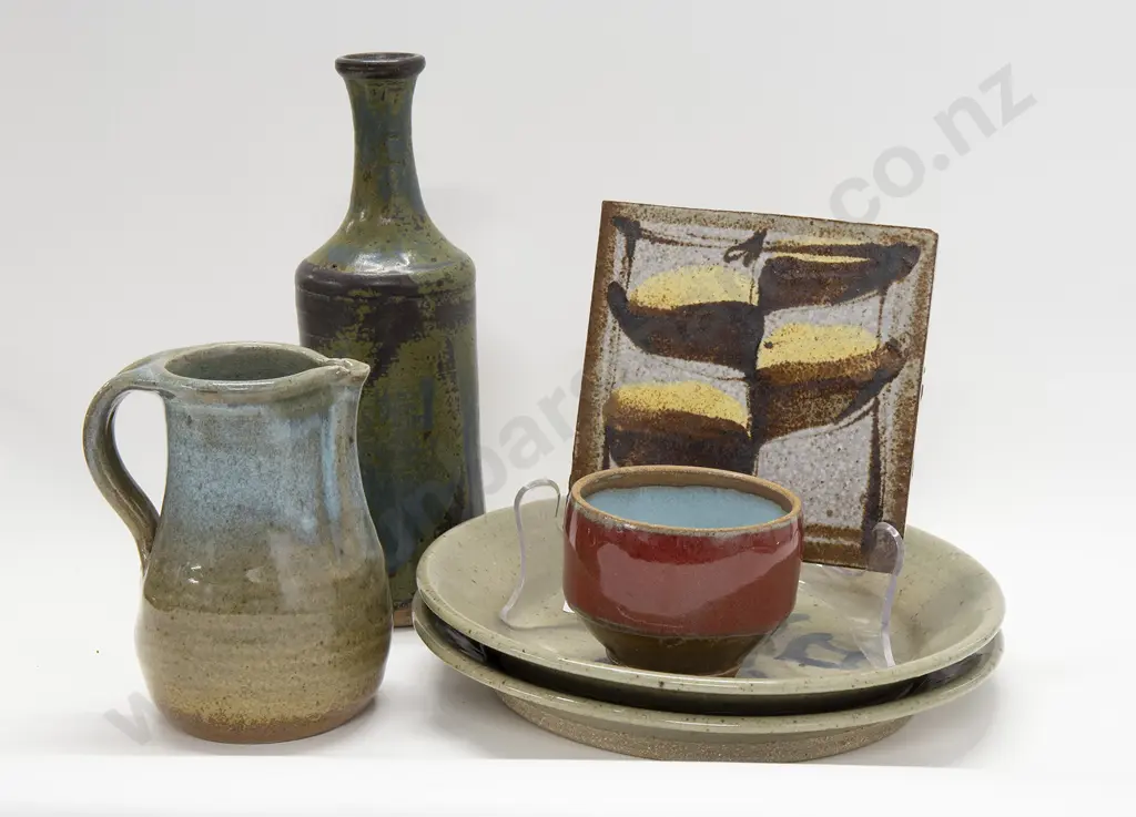 Paul Tobin Pottery Together With 2 Paul Meltzer Pottery Plates a Tea Bowl Bottle Vase and Trivet Image 1++