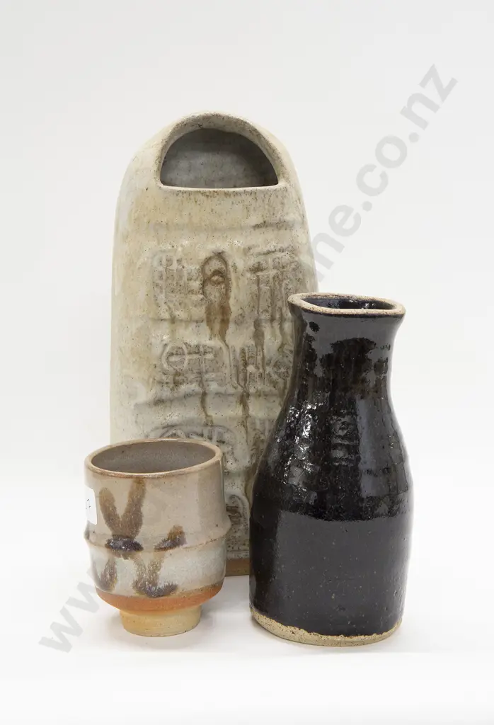 Martin and Nancy Beck 2 Stoneware Vases and a Stoneware Tea Bowl Image 1++